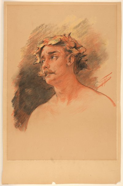 Busto di Uomo Incoronato con Corona di Vite da Walter Shirlaw