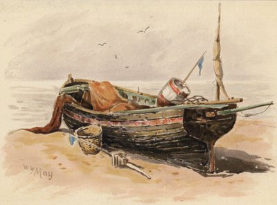 Lugger da pesca francese (litografia a colori) da Walter William May