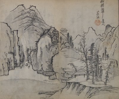Paesaggio dopo Wu Zhen 1280-1354, dal Manuale del Giardino del Seme di Senape..., Prima edizione, 1679 da Wang Gai