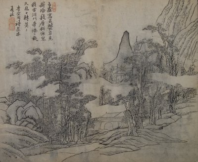 Paesaggio dopo Xia Gui attivo ca. 1195-1230, dal Manuale di pittura del giardino dei semi di senape, Prima edizione da Wang Gai