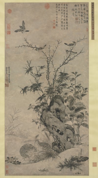 Quaglie e passeri in una scena autunnale, 1347 da Wang Yuan