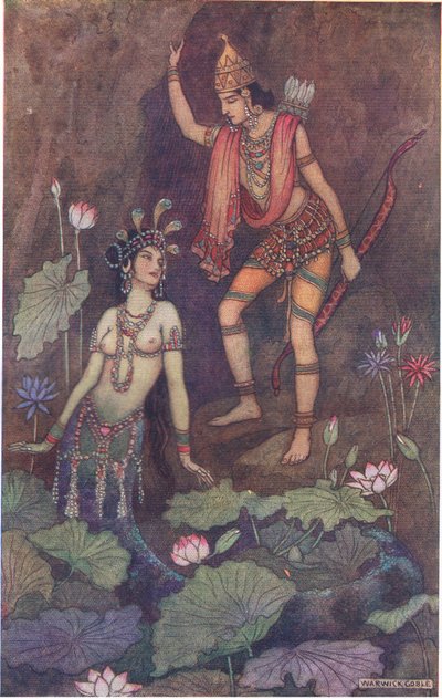 Arjuna e la ninfa del fiume da Warwick Goble