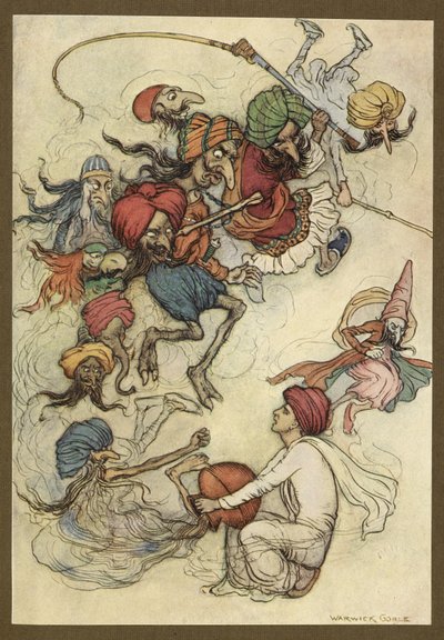 Tavola 4: "Invece di dolci circa una ventina di demoni." Fiabe popolari del Bengala ... Con 32 illustrazioni a colori di Warwick Goble (Edizione di lusso) da Warwick Goble
