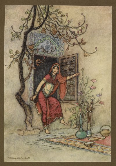 Tavola 7: "La Ragazza del Muro-Amirah." Folk-Tales of Bengal ... Con 32 illustrazioni a colori di Warwick Goble (Edizione de luxe) da Warwick Goble