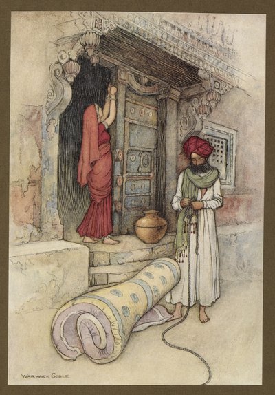 Tavola 9: "Poi partirono per il loro viaggio", da Folk-Tales of Bengal ... Con 32 illustrazioni a colori di Warwick Goble. (Edizione de luxe) da Warwick Goble