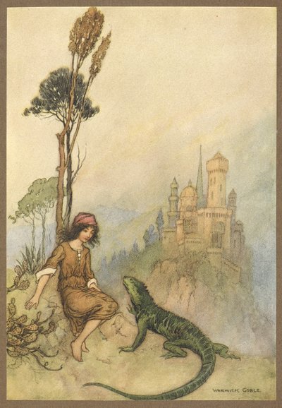 La lucertola mostra a Faccia di Capra il palazzo, da Faccia di Capra da Warwick Goble