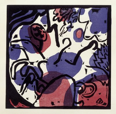 Drei Reiter in Rot, Blau und Schwarz (Illustration 20 aus: "Klänge", Einzelblatt) da Wassily Kandinsky