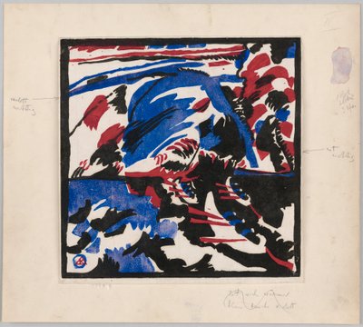 Holzschnitt zu dem Gemälde "Kahnfahrt" (Probedruck mit Anweisungen für Kandinskys Buch "Klänge" (1912), S. 49) da Wassily Kandinsky