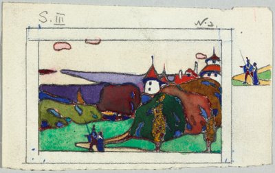 Paesaggio con coppia in abiti medievali, verso: Frammento di un cavaliere in armatura da Wassily Kandinsky