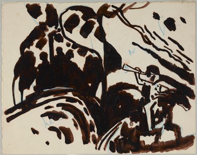Paesaggio con cavaliere che suona la tromba da Wassily Kandinsky