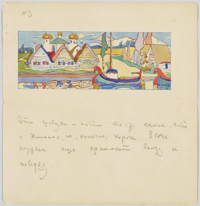 Villaggio russo sul fiume con navi da Wassily Kandinsky