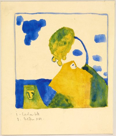 Zwei Gestalten vor Hügel mit Baum da Wassily Kandinsky