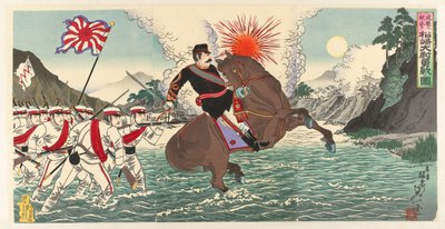 Rappresentazione della battaglia eroica del Capitano Matsuzaki durante la battaglia di Songhwan da Watanabe Nobukazu