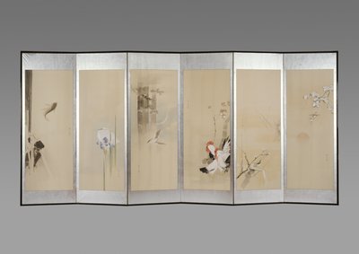 Coppia di paraventi: Fiori dei dodici mesi, c.1900 da Watanabe Seitei