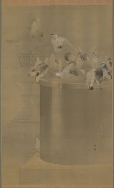 Piccioni al Tempio Senjoji (Asakusa Kannon) Era Meiji da Watanabe Seitei
