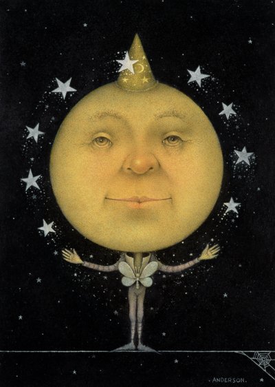 Luna piena giocoliera (matita e pastello colorato su carta) (coppia di 150067) da Wayne Anderson