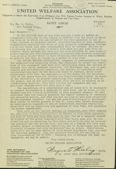 Lettera di Wayne E. Wheeling, United Welfare Association, a Caro Vicino, 5 febbraio 1915 da Wayne E. Wheeling