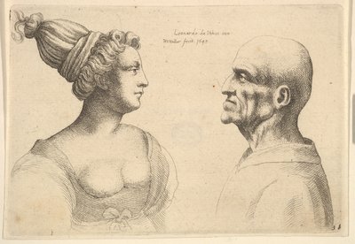 Una donna con i capelli legati e un uomo calvo che si guardano, 1645 da Wenceslaus Hollar