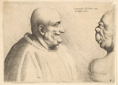 Un uomo grande con la testa calva di fronte a una donna grottesca da Wenceslaus Hollar