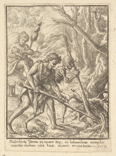 Adamo che ara dalla Danza della Morte da Wenceslaus Hollar