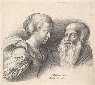 Un vecchio e una ragazza, dopo Hulsman, 1635 da Wenceslaus Hollar