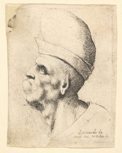 Busto di un uomo deforme con un cappello bulboso di profilo a sinistra da Wenceslaus Hollar