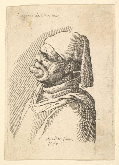 Busto di un uomo deforme con cappello e labbro inferiore grasso e sporgente di profilo a sinistra da Wenceslaus Hollar