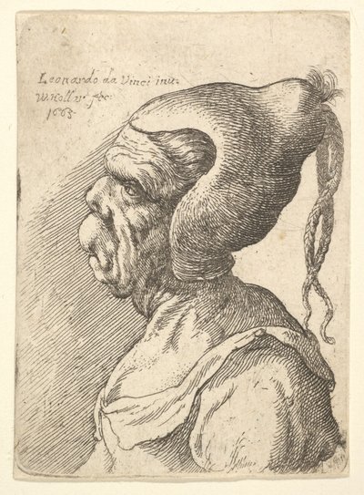 Busto di una donna deforme con cappello conico e due trecce pendenti di profilo a sinistra, 1665 da Wenceslaus Hollar