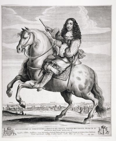 Ritratto equestre di Carlo II con un paesaggio da Wenceslaus Hollar