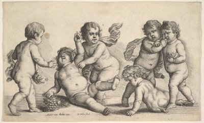 Cinque ragazzi e un satiro, 1646 da Wenceslaus Hollar