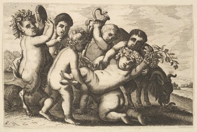 Cinque ragazzi, due satiri e una capra copia da Wenceslaus Hollar
