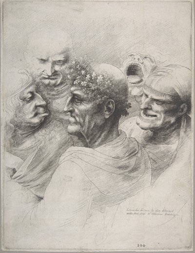 Cinque teste grottesche, incluso un uomo anziano con una corona di foglie di quercia, 1646 da Wenceslaus Hollar