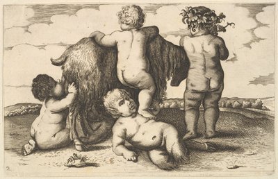 Quattro ragazzi, un giovane satiro e una capra copia da Wenceslaus Hollar