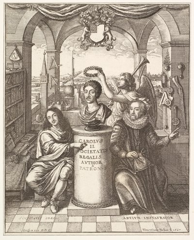 Frontespizio di The History of the Royal Society of London di Thomas Spratt, pub. 1702 da Wenceslaus Hollar