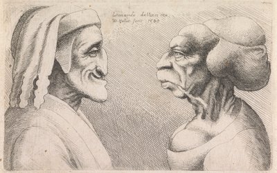Profili grotteschi di un uomo e una donna che si guardano da Wenceslaus Hollar