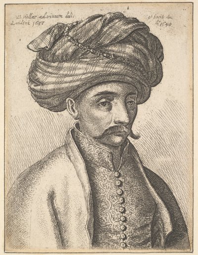 Testa e spalle di un turco, con baffi e un grande turbante, 1645 da Wenceslaus Hollar