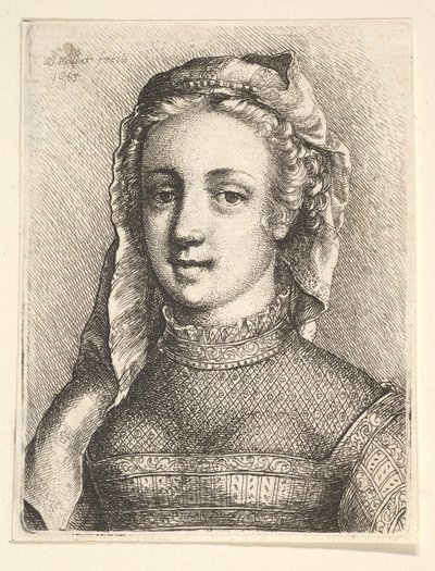 Testa e spalle di una donna con velo e colletto diafano da Wenceslaus Hollar
