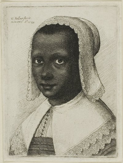 Testa di una donna nera con cappello di pizzo da Wenceslaus Hollar
