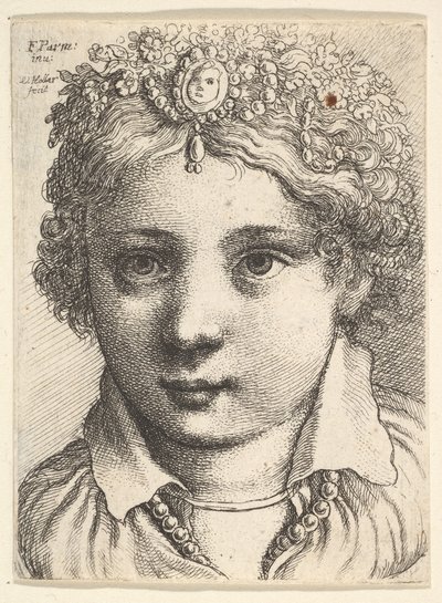 Testa di una giovane ragazza con un copricapo gioiellato, ca. 1645 da Wenceslaus Hollar