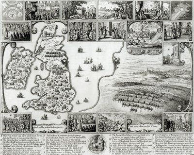 Mappa della guerra civile in Inghilterra e una vista di Praga, 1632 da Wenceslaus Hollar