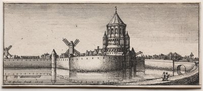 Porta della città con fossato, 1676 da Wenceslaus Hollar