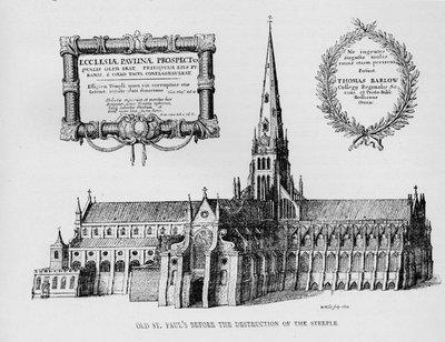 Vecchia Cattedrale di San Paolo prima della distruzione del campanile, 1657 da Wenceslaus Hollar