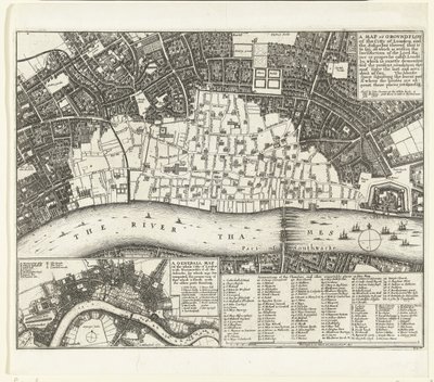 Pianta di Londra dopo il grande incendio del 1666 da Wenceslaus Hollar