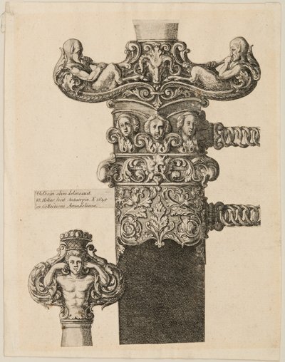 Stampa di disegni per un pomello, quillons e lucchetto da Wenceslaus Hollar