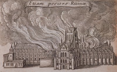 La vecchia Cattedrale di San Paolo, Londra, in fiamme, 1666 da Wenceslaus Hollar