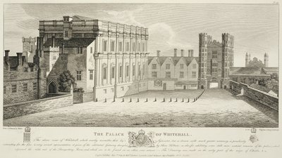 Il Palazzo di Whitehall, da un disegno nella Biblioteca Pepysian, Cambridge, pubblicato nel 1809 da Wenceslaus Hollar
