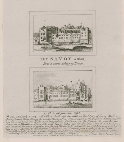 Il Savoy nel 1650 e come è attualmente nel 1792 da Wenceslaus Hollar