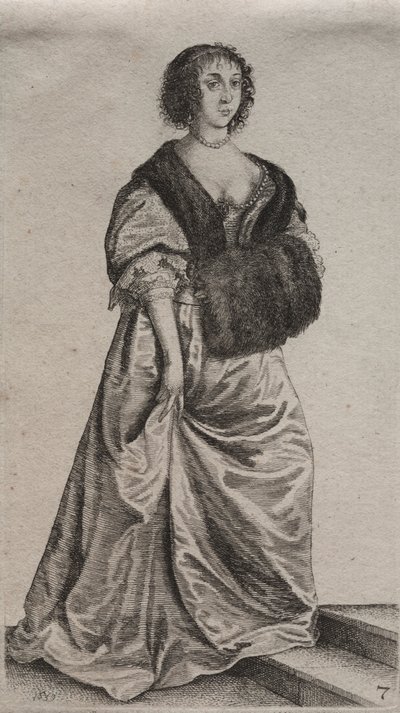 Gli abiti delle donne inglesi, dalla nobiltà alle contadine di questi tempi: La donna sui due gradini da Wenceslaus Hollar