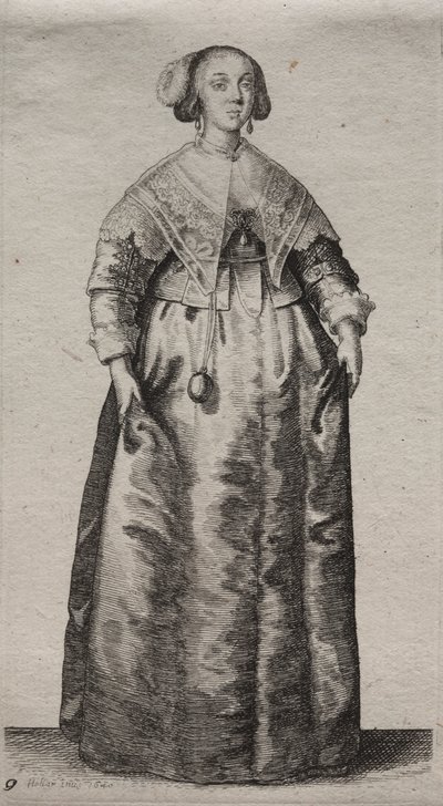 Gli abiti delle donne inglesi, dalla nobiltà alle contadine di questi tempi: La donna con una sfera di marmo da Wenceslaus Hollar