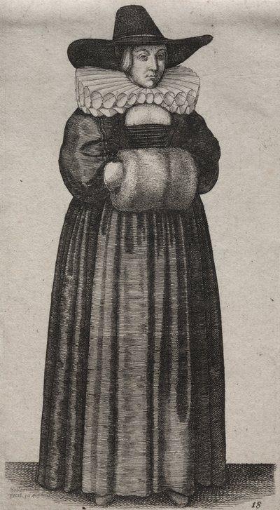 Gli abiti delle donne inglesi, dalla nobiltà alle contadine di questi tempi: La donna con cappello maschile e manicotto chiaro da Wenceslaus Hollar